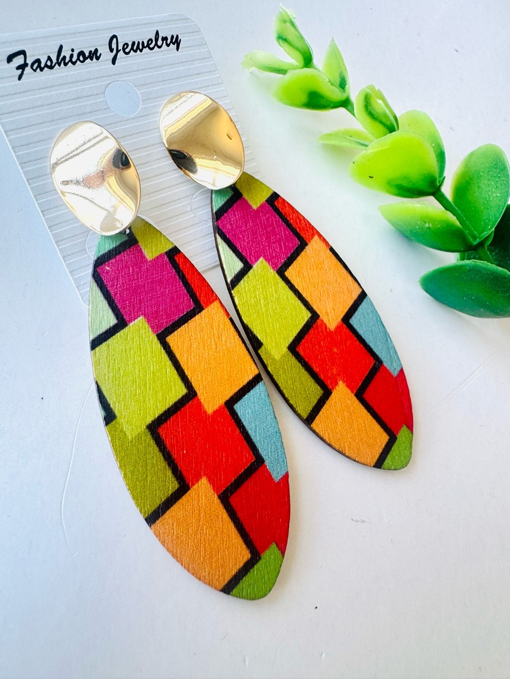 Colorblock Geometric Drop Earrings - Multicolor